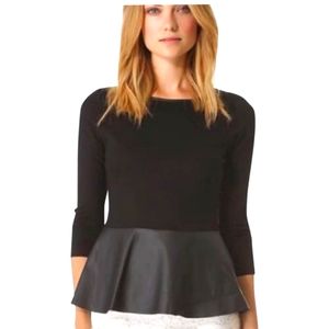 Velvet by Graham & Spencer W Zaire W/ Peplum Black Faux Leather Top, Size S